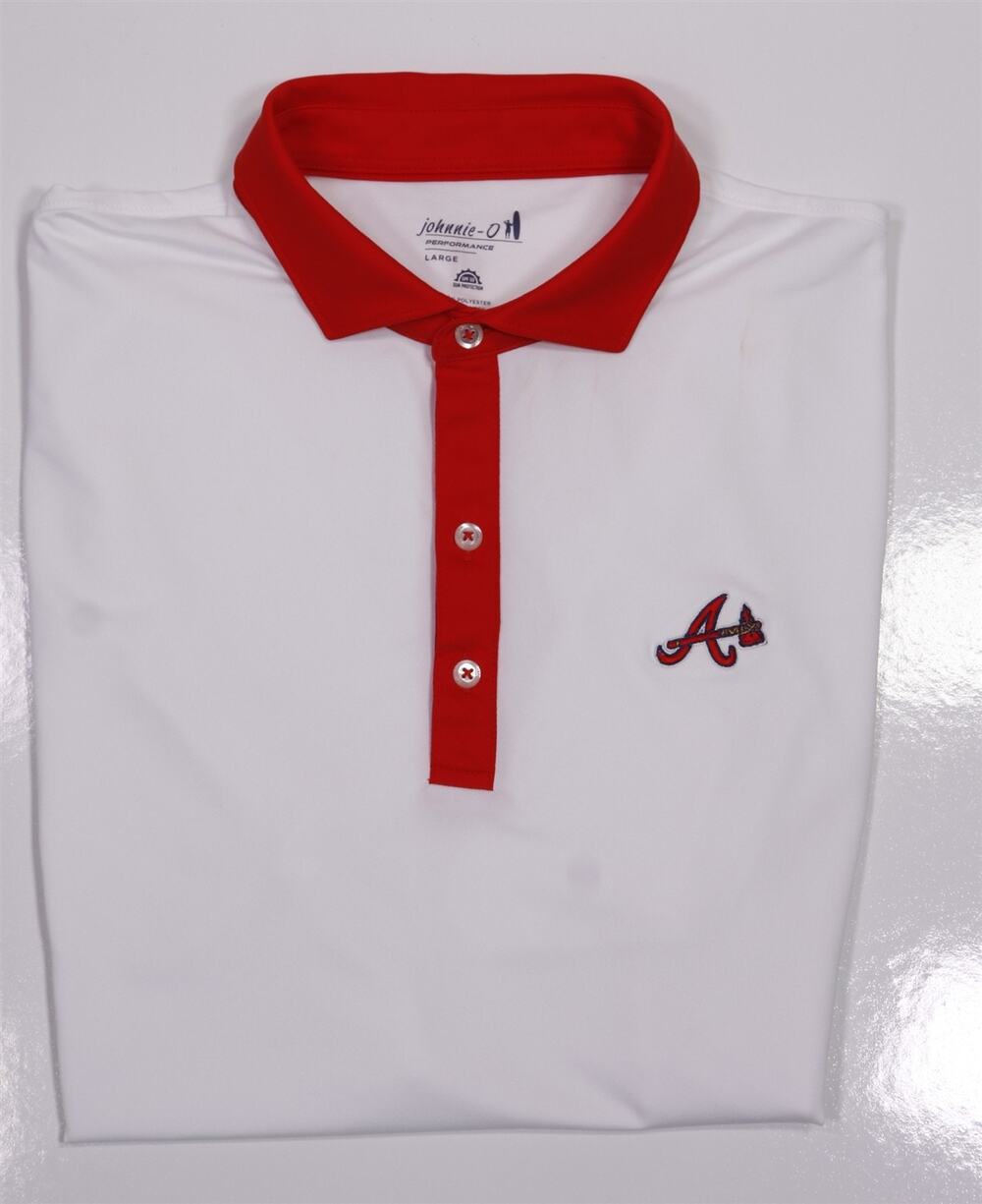 Johnnie-O Atlanta Braves Ramos Performance White Red Golf Polo Shirt Mens Large